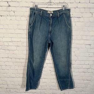 AMO Womens Pleated Slouch Trousers Jeans 30 Straight Cropped Leg Relaxed Fit